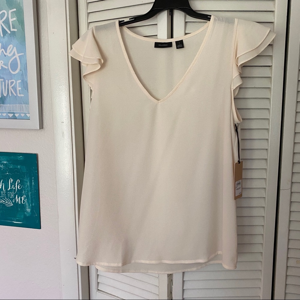Halogen - NWT Short Flutter Sleeve Cream Blouse